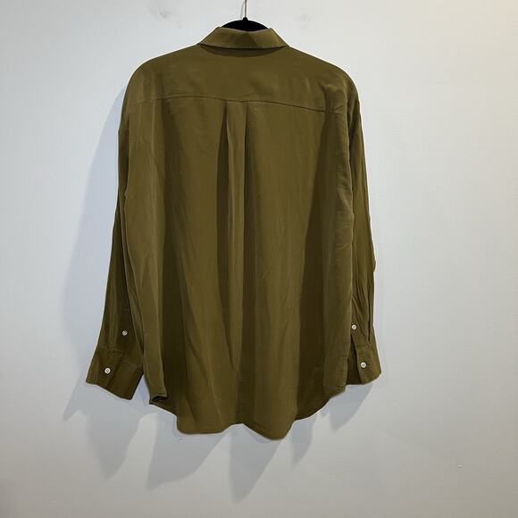 Everlane Silk Green Women’s Button Up Long Sleeve Blouse Size Medium - Picture 2 of 5